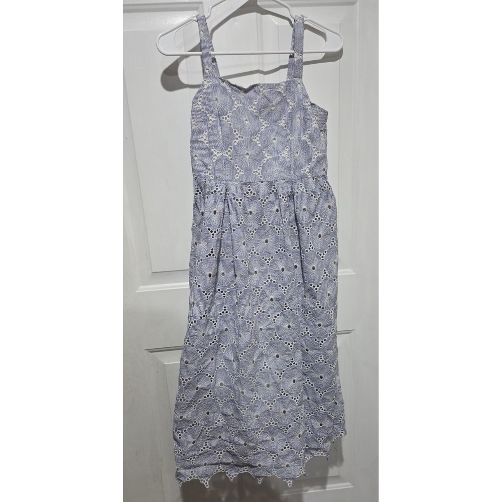 Antonio Melani Blue & White Striped Cotton Eyelet Midi Sundress Women Sz 6